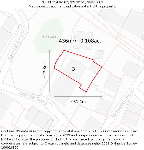 3, HELENA ROAD, SWINDON, SN25 2AS: Plot and title map