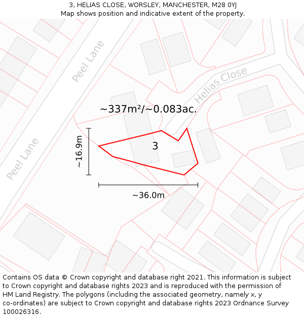 3, HELIAS CLOSE, WORSLEY, MANCHESTER, M28 0YJ: Plot and title map