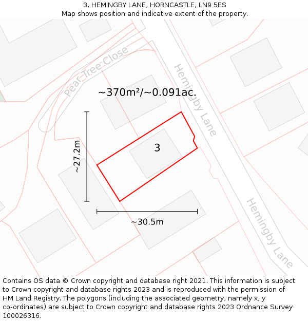 3, HEMINGBY LANE, HORNCASTLE, LN9 5ES: Plot and title map