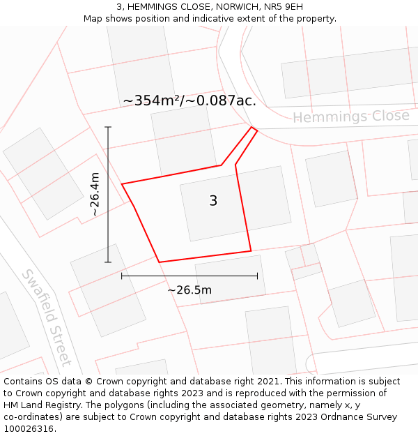 3, HEMMINGS CLOSE, NORWICH, NR5 9EH: Plot and title map