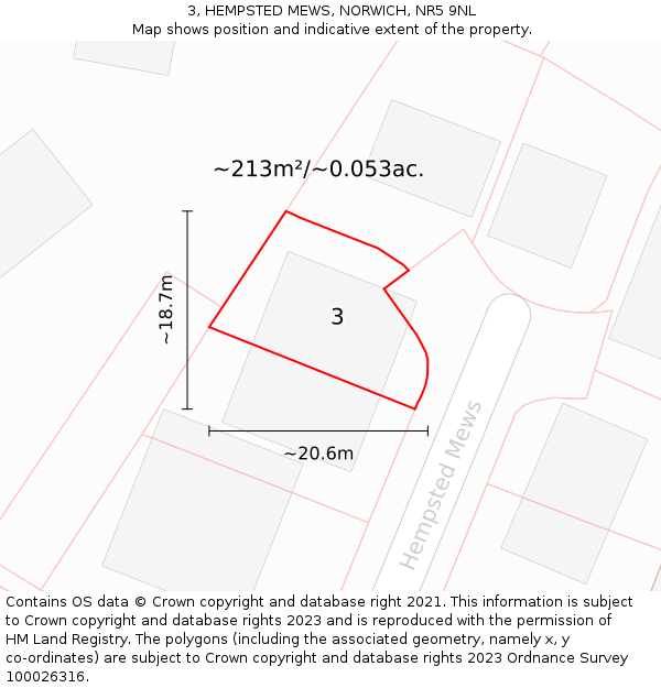 3, HEMPSTED MEWS, NORWICH, NR5 9NL: Plot and title map