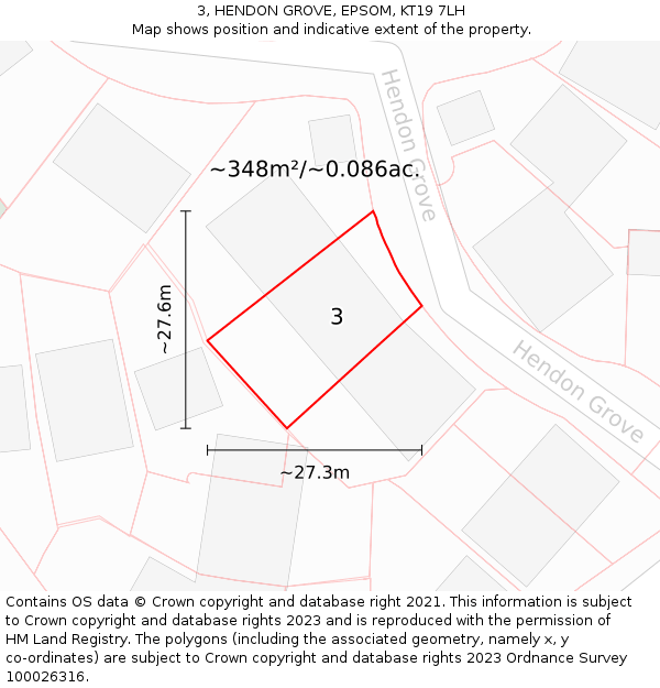 3, HENDON GROVE, EPSOM, KT19 7LH: Plot and title map