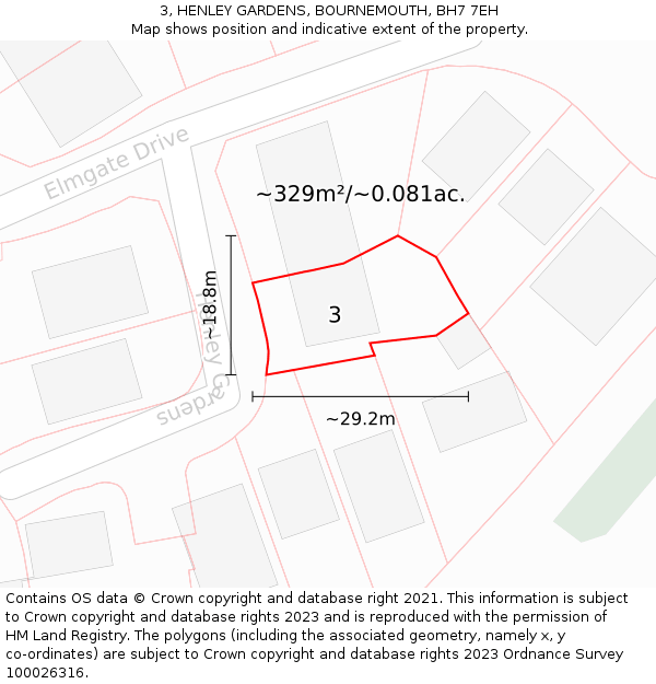 3, HENLEY GARDENS, BOURNEMOUTH, BH7 7EH: Plot and title map