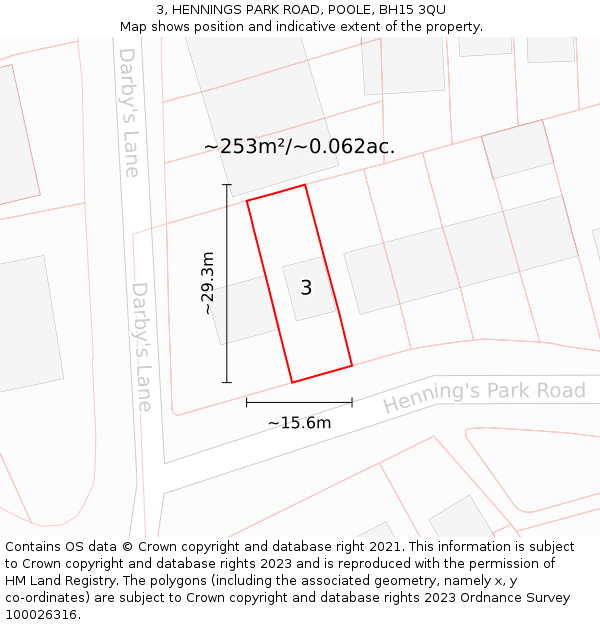 3, HENNINGS PARK ROAD, POOLE, BH15 3QU: Plot and title map