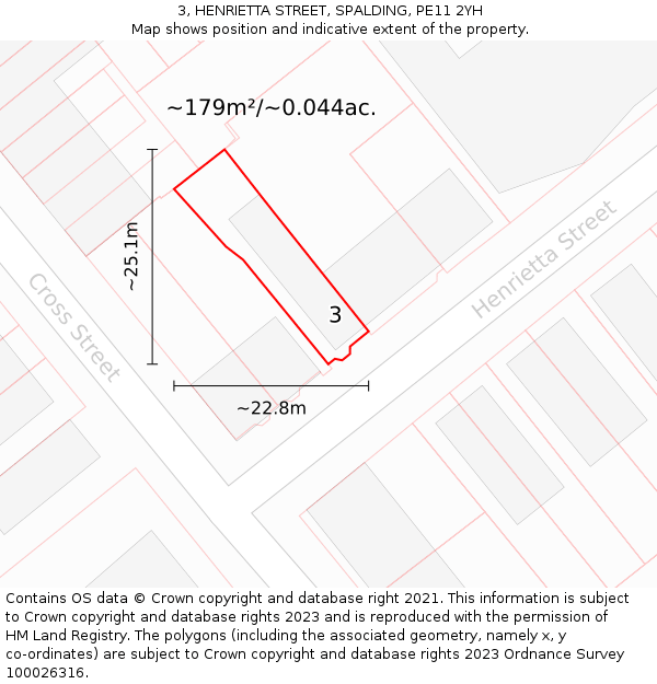 3, HENRIETTA STREET, SPALDING, PE11 2YH: Plot and title map