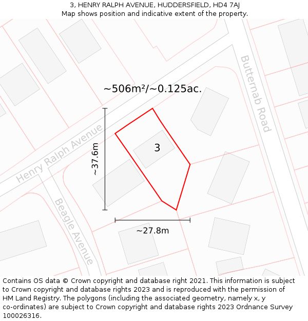 3, HENRY RALPH AVENUE, HUDDERSFIELD, HD4 7AJ: Plot and title map