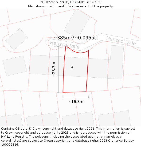 3, HENSCOL VALE, LISKEARD, PL14 6LZ: Plot and title map