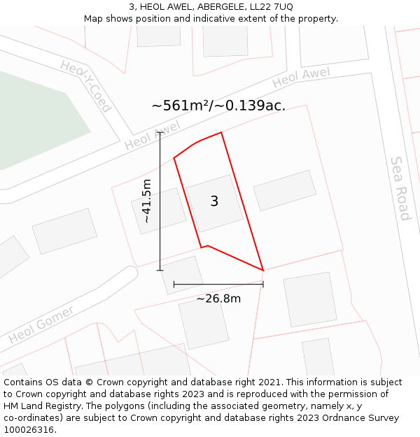 3, HEOL AWEL, ABERGELE, LL22 7UQ: Plot and title map