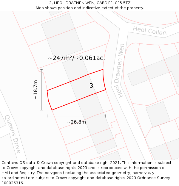 3, HEOL DRAENEN WEN, CARDIFF, CF5 5TZ: Plot and title map
