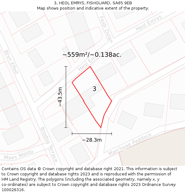 3, HEOL EMRYS, FISHGUARD, SA65 9EB: Plot and title map