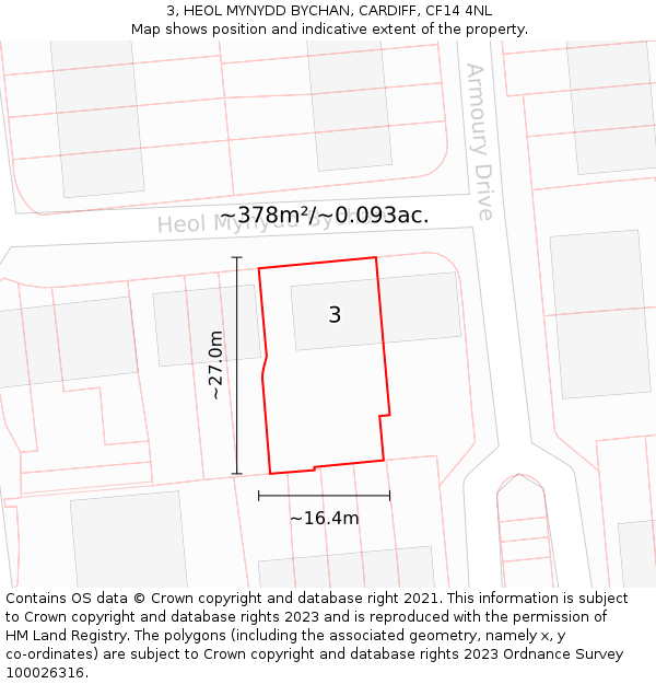 3, HEOL MYNYDD BYCHAN, CARDIFF, CF14 4NL: Plot and title map