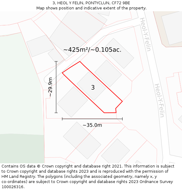 3, HEOL Y FELIN, PONTYCLUN, CF72 9BE: Plot and title map