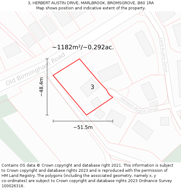 3, HERBERT AUSTIN DRIVE, MARLBROOK, BROMSGROVE, B60 1RA: Plot and title map