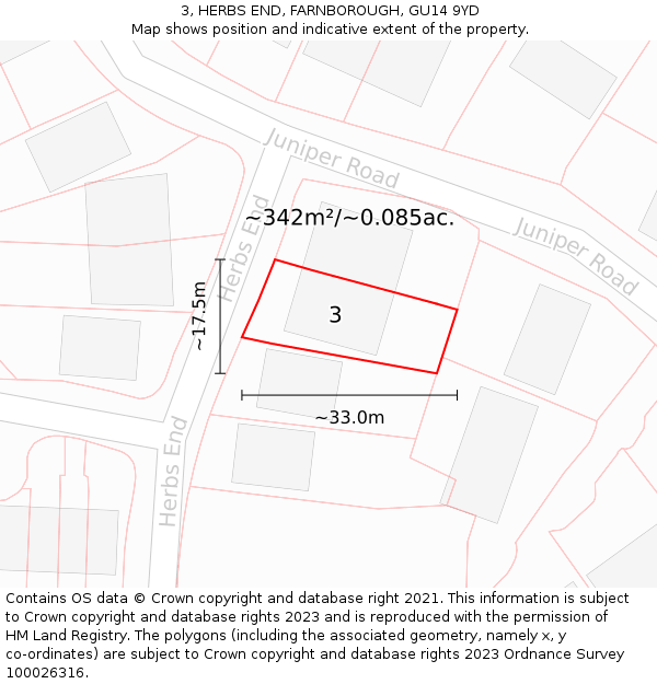 3, HERBS END, FARNBOROUGH, GU14 9YD: Plot and title map