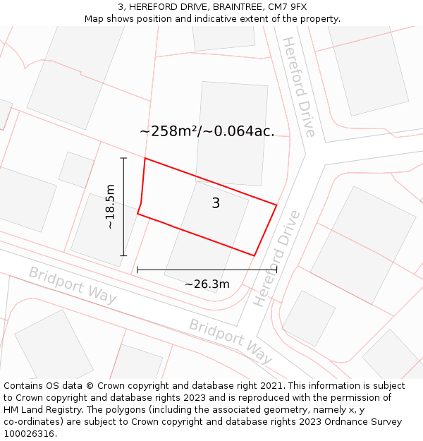 3, HEREFORD DRIVE, BRAINTREE, CM7 9FX: Plot and title map