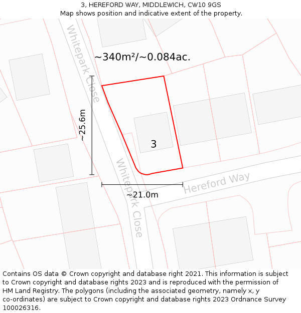 3, HEREFORD WAY, MIDDLEWICH, CW10 9GS: Plot and title map