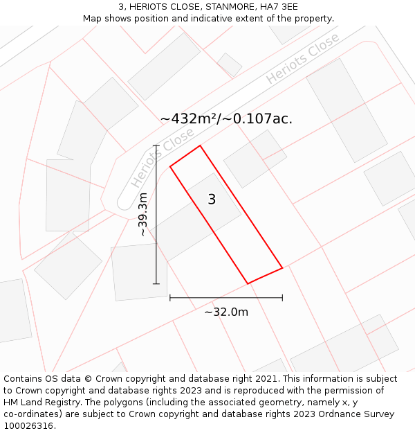 3, HERIOTS CLOSE, STANMORE, HA7 3EE: Plot and title map