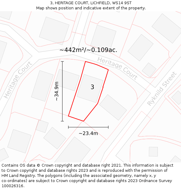 3, HERITAGE COURT, LICHFIELD, WS14 9ST: Plot and title map