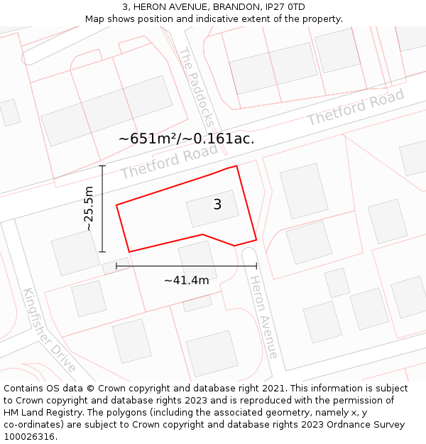 3, HERON AVENUE, BRANDON, IP27 0TD: Plot and title map
