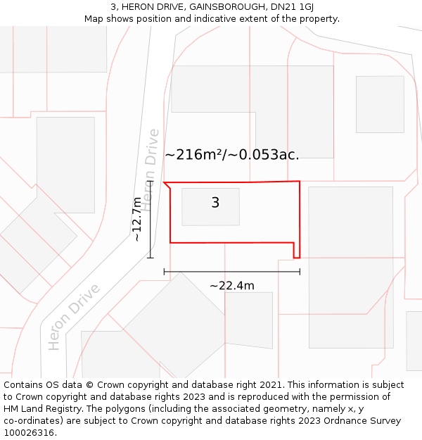 3, HERON DRIVE, GAINSBOROUGH, DN21 1GJ: Plot and title map