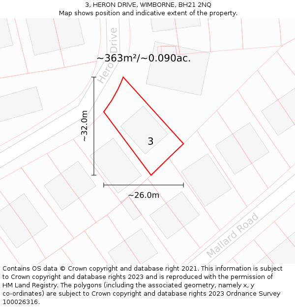 3, HERON DRIVE, WIMBORNE, BH21 2NQ: Plot and title map