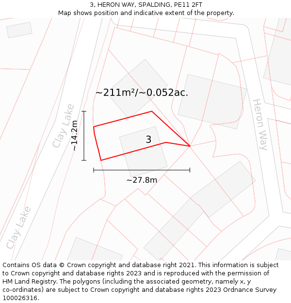 3, HERON WAY, SPALDING, PE11 2FT: Plot and title map