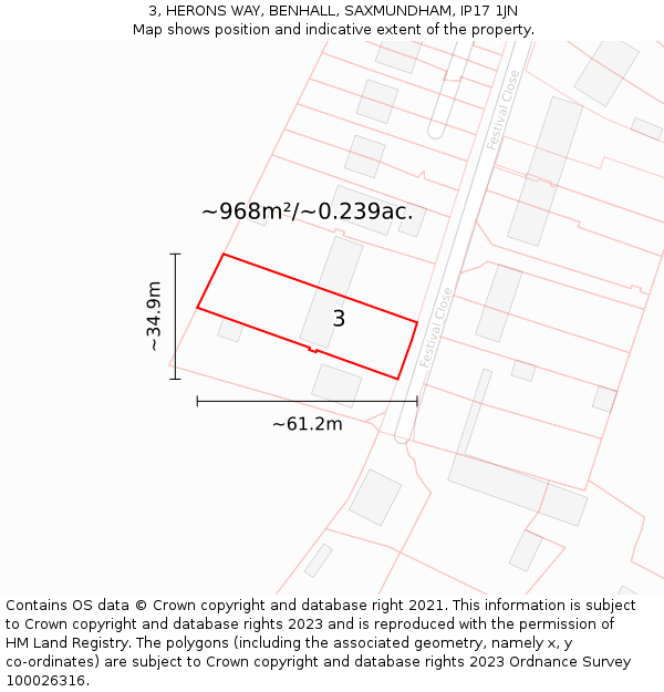 3, HERONS WAY, BENHALL, SAXMUNDHAM, IP17 1JN: Plot and title map