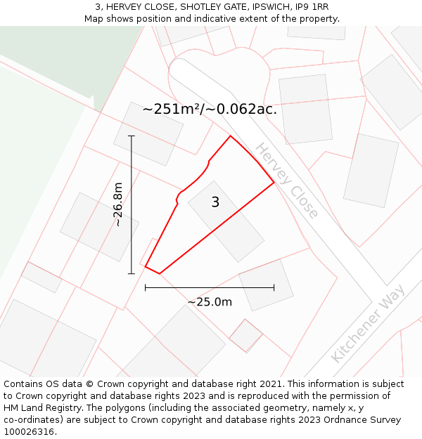 3, HERVEY CLOSE, SHOTLEY GATE, IPSWICH, IP9 1RR: Plot and title map