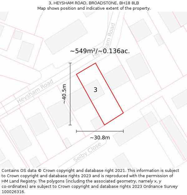 3, HEYSHAM ROAD, BROADSTONE, BH18 8LB: Plot and title map