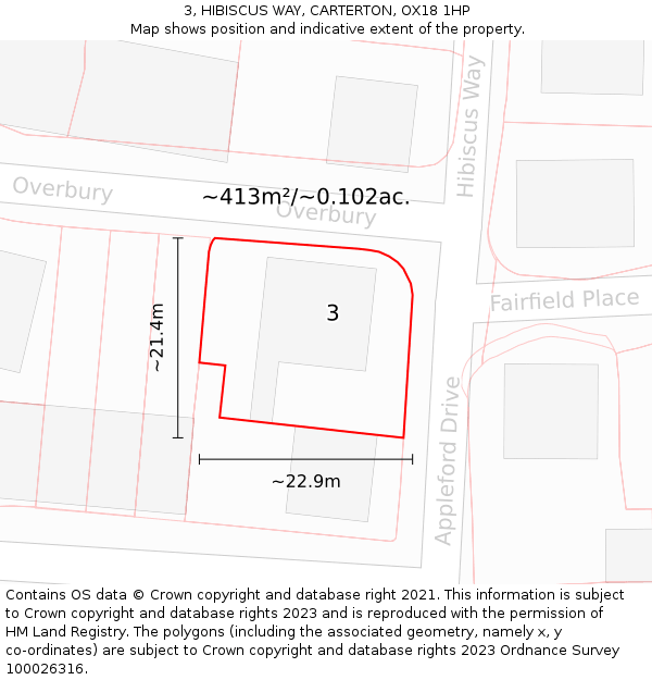 3, HIBISCUS WAY, CARTERTON, OX18 1HP: Plot and title map