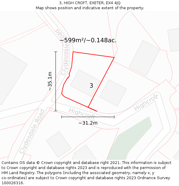 3, HIGH CROFT, EXETER, EX4 4JQ: Plot and title map