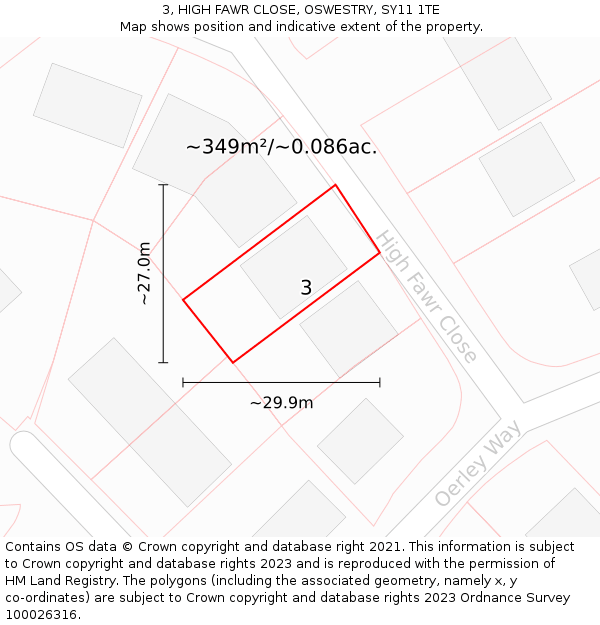 3, HIGH FAWR CLOSE, OSWESTRY, SY11 1TE: Plot and title map