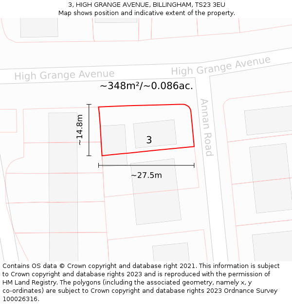3, HIGH GRANGE AVENUE, BILLINGHAM, TS23 3EU: Plot and title map