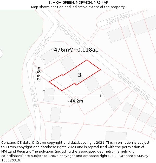 3, HIGH GREEN, NORWICH, NR1 4AP: Plot and title map