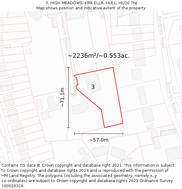 3, HIGH MEADOWS, KIRK ELLA, HULL, HU10 7NJ: Plot and title map