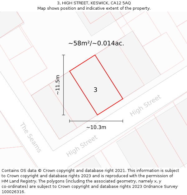 3, HIGH STREET, KESWICK, CA12 5AQ: Plot and title map