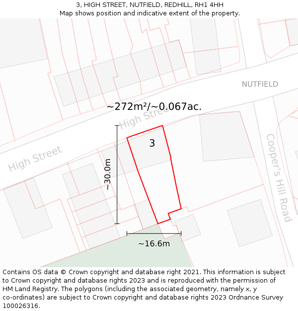 3, HIGH STREET, NUTFIELD, REDHILL, RH1 4HH: Plot and title map