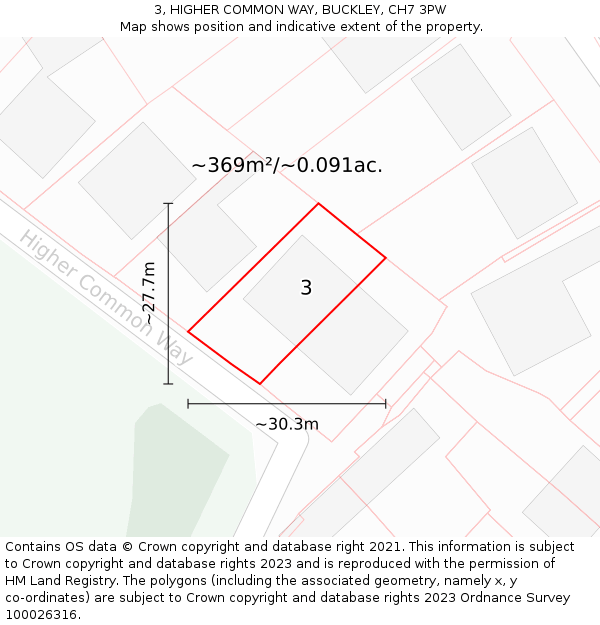 3, HIGHER COMMON WAY, BUCKLEY, CH7 3PW: Plot and title map