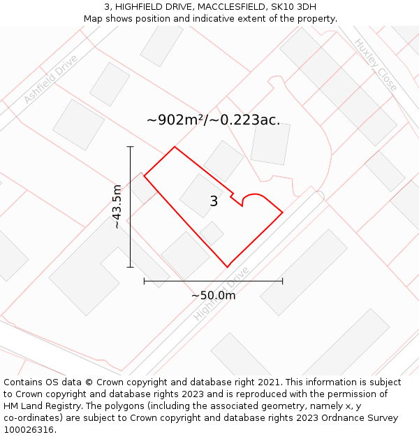 3, HIGHFIELD DRIVE, MACCLESFIELD, SK10 3DH: Plot and title map