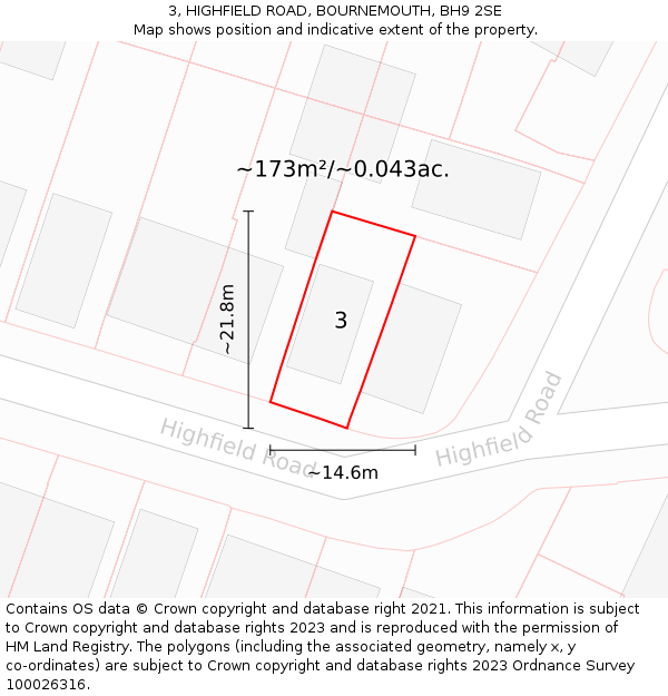 3, HIGHFIELD ROAD, BOURNEMOUTH, BH9 2SE: Plot and title map