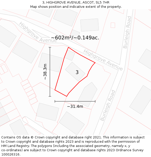 3, HIGHGROVE AVENUE, ASCOT, SL5 7HR: Plot and title map