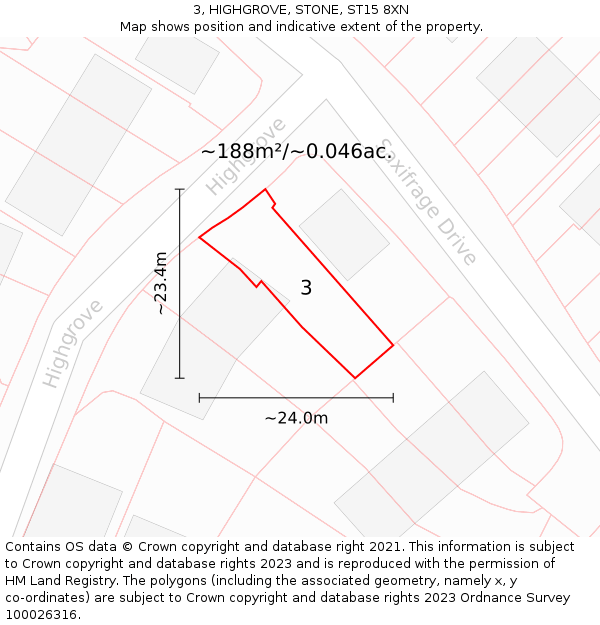 3, HIGHGROVE, STONE, ST15 8XN: Plot and title map