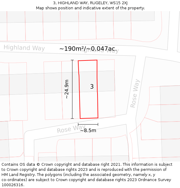 3, HIGHLAND WAY, RUGELEY, WS15 2XJ: Plot and title map