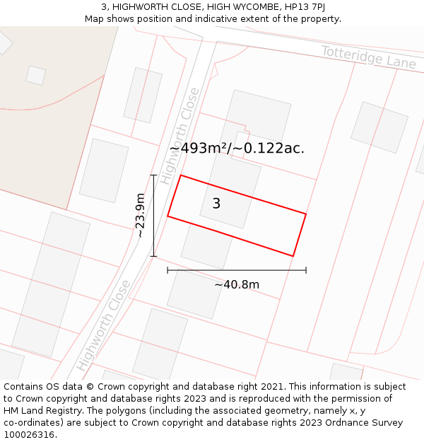 3, HIGHWORTH CLOSE, HIGH WYCOMBE, HP13 7PJ: Plot and title map