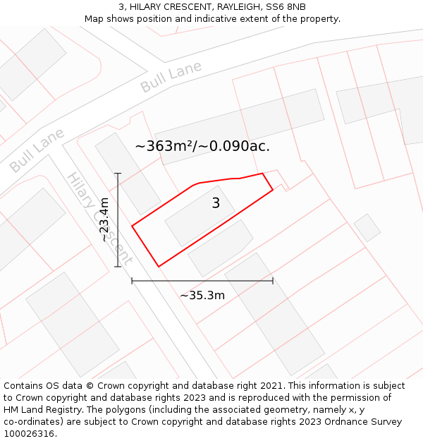 3, HILARY CRESCENT, RAYLEIGH, SS6 8NB: Plot and title map