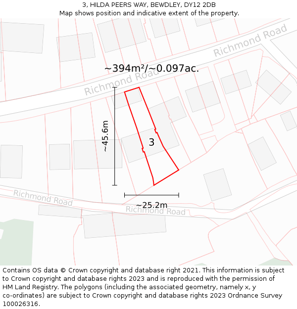 3, HILDA PEERS WAY, BEWDLEY, DY12 2DB: Plot and title map