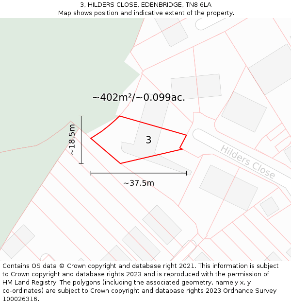 3, HILDERS CLOSE, EDENBRIDGE, TN8 6LA: Plot and title map