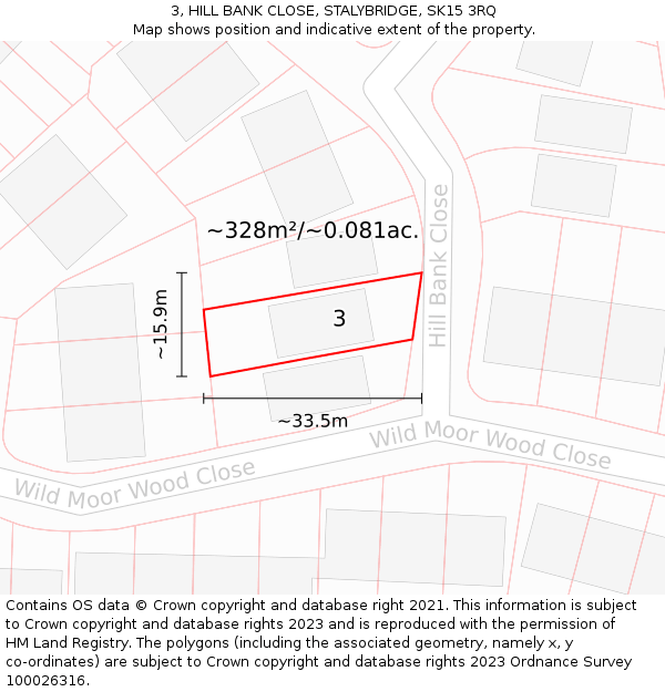 3, HILL BANK CLOSE, STALYBRIDGE, SK15 3RQ: Plot and title map