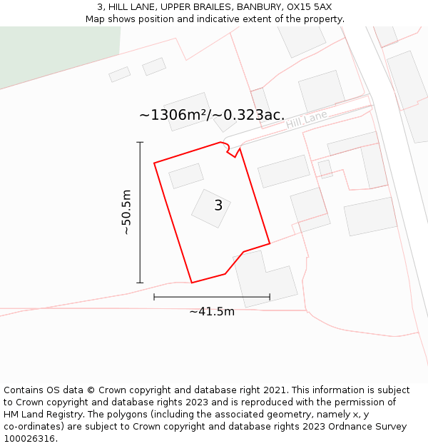 3, HILL LANE, UPPER BRAILES, BANBURY, OX15 5AX: Plot and title map
