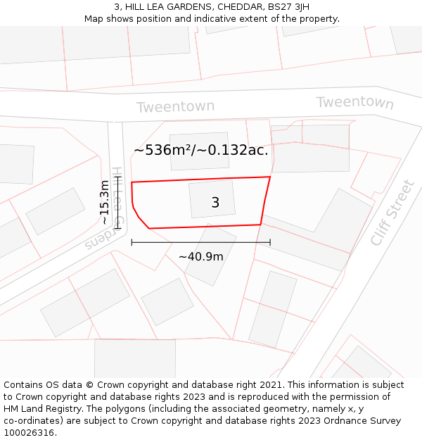 3, HILL LEA GARDENS, CHEDDAR, BS27 3JH: Plot and title map